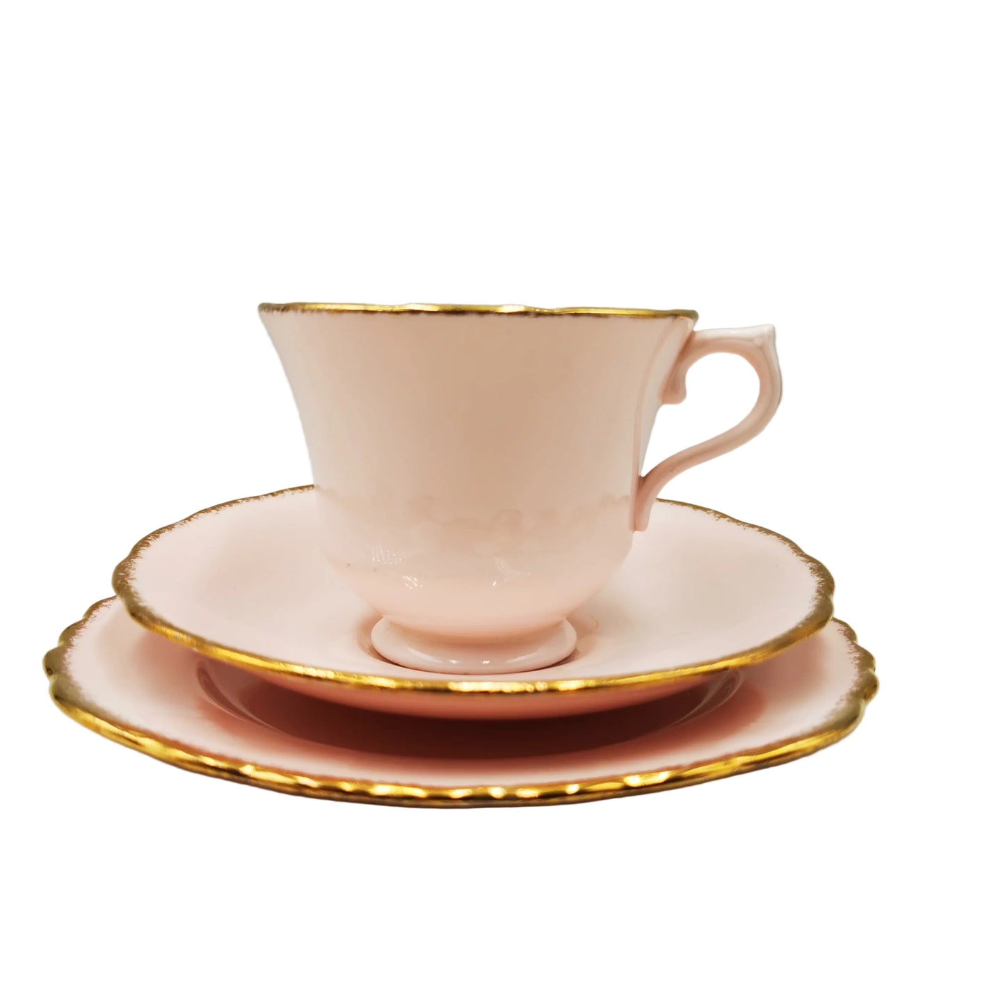 H.J. Colclough Vale Pink Ground China Teacup Trio