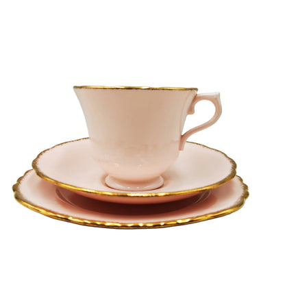 H.J. Colclough Vale Pink Ground China Teacup Trio
