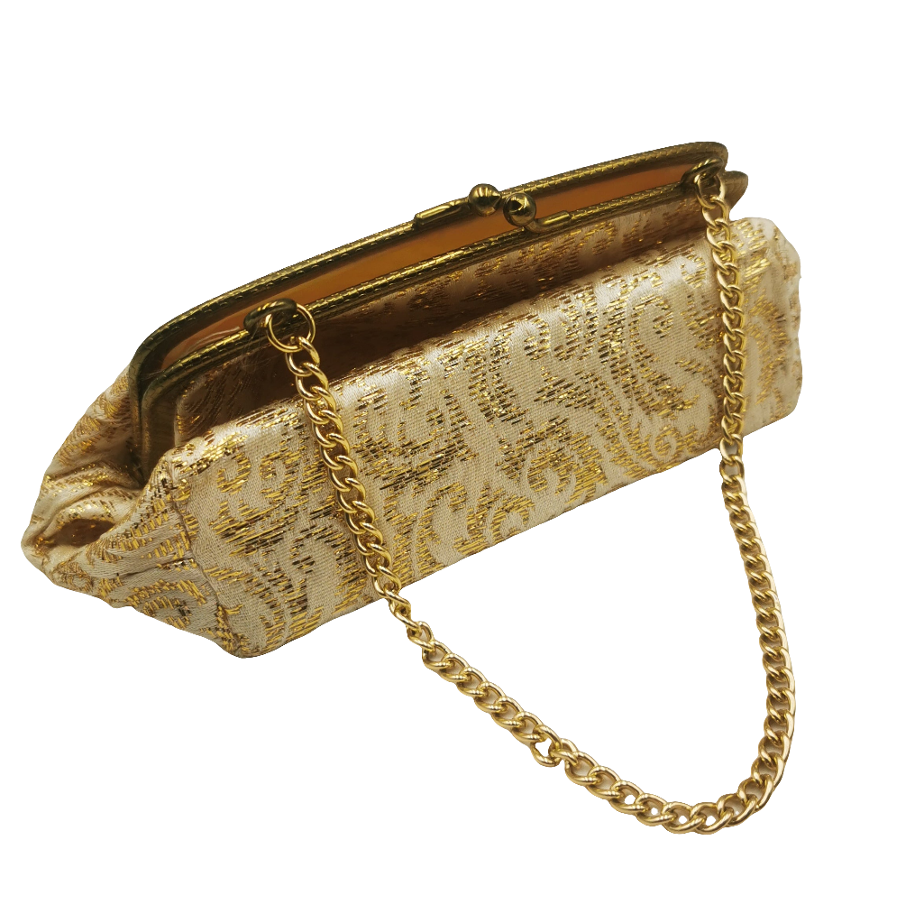 Vintage Evening Bag Cream Pastel & Gilt c1960
