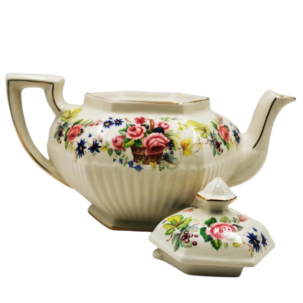 Vintage James Sadler Hexagonal 2-pint Floral China 2-pint Teapot