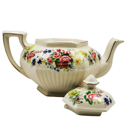 Vintage James Sadler Hexagonal 2-pint Floral China 2-pint Teapot