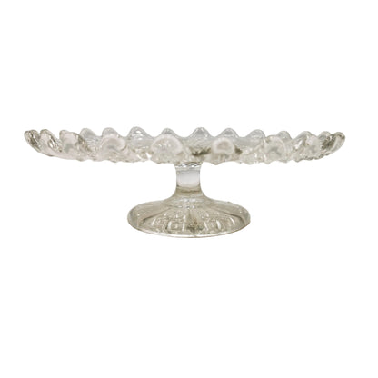 Vintage English Tri-Molded Clear Glass Cake Stand with Scallop Rims