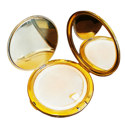 Vintage Ladies Powder Mirror Compact With Embroidered Centre Panel