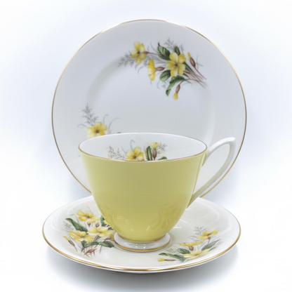 Royal Albert China Yellow Primrose Teacup Saucer and Side Plate