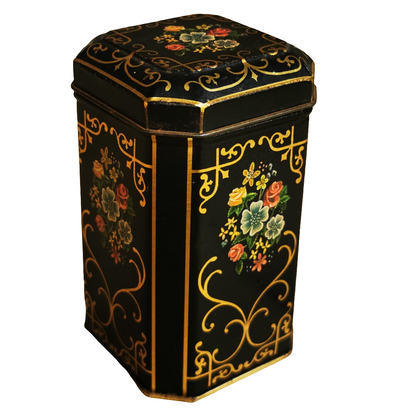 Small Vintage Floral Tin Tea Caddy