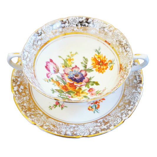 Collingwood Floral China Soup Cup and Saucer