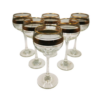 Set of 6 Vintage Gilt Rimmed Wine Hock Glasses