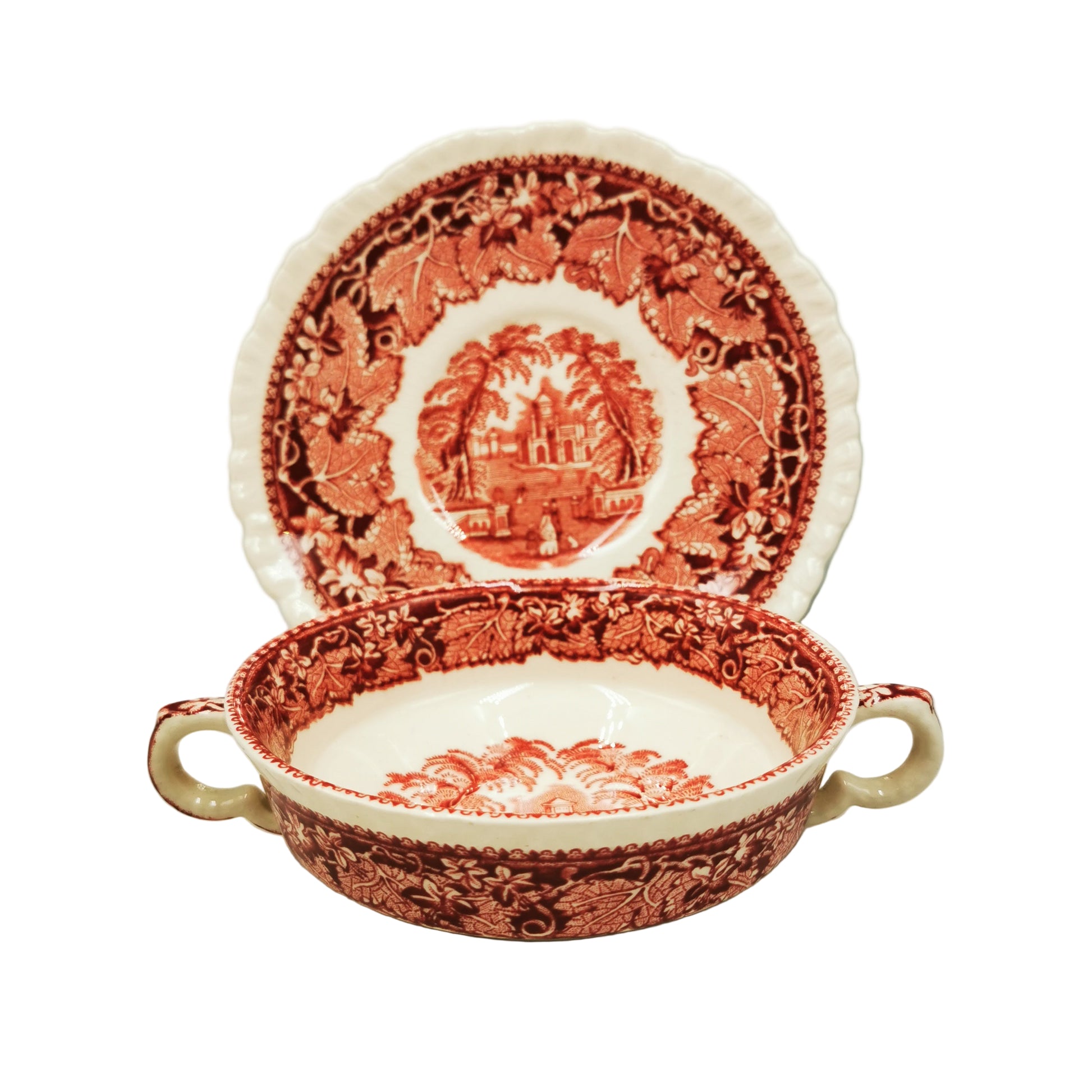 Vintage Masons Ironstone Red & White Vista China Soup Cup and Saucer