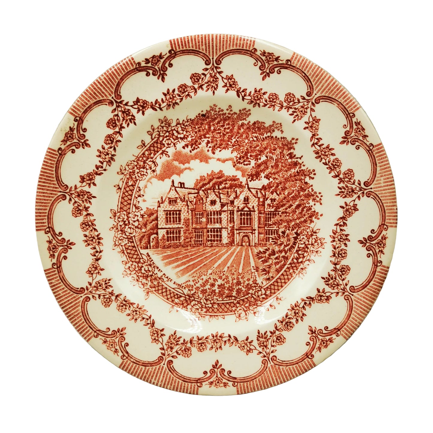 English Ironstone Tableware Red and White China Wakehurst Place Sussex Dessert Plate