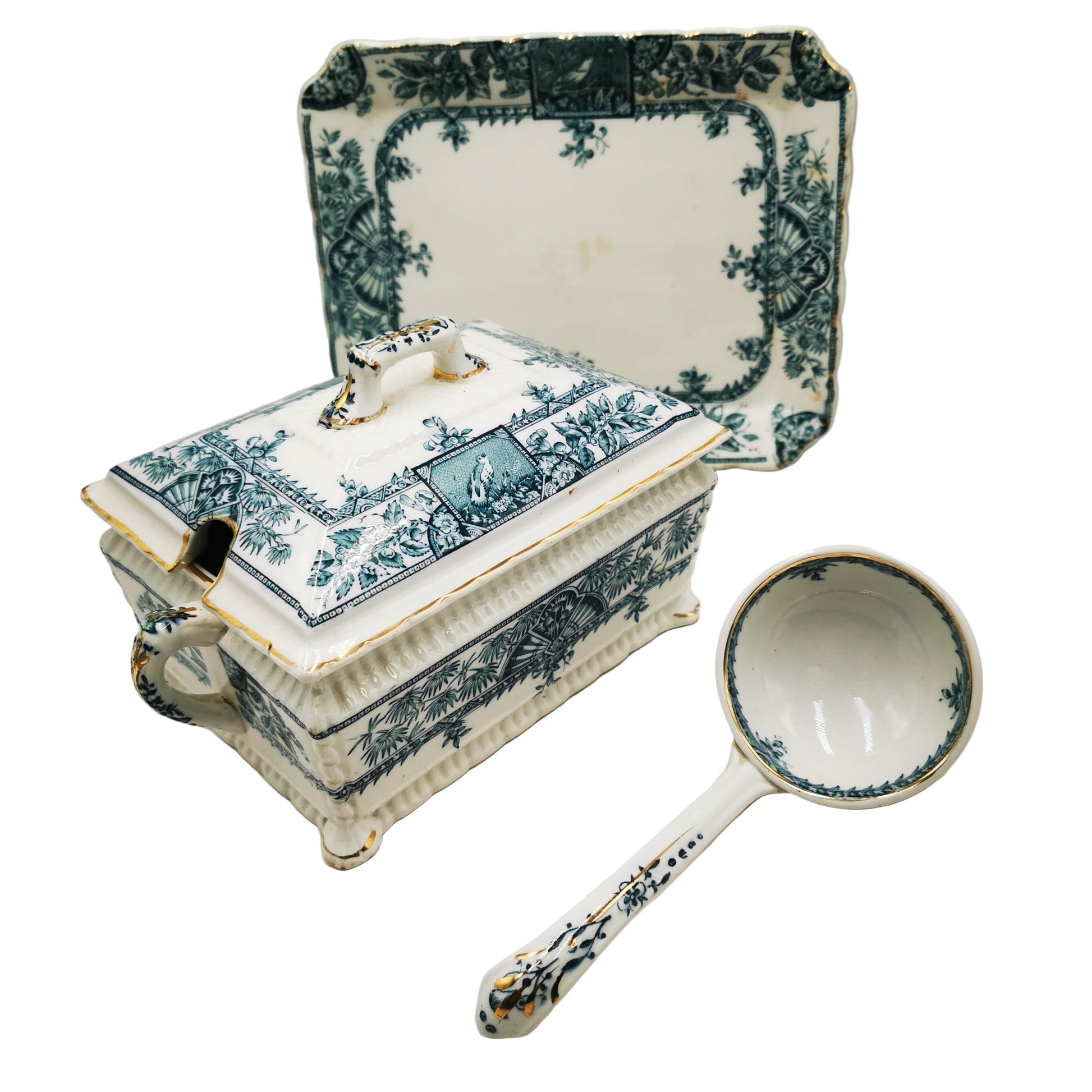 Wallis Gimson & Co Alexandria Antique Blue and White China Sauce Tureen Set 1885