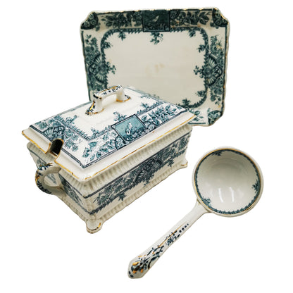 Wallis Gimson & Co Alexandria Antique Blue and White China Sauce Tureen Set 1885