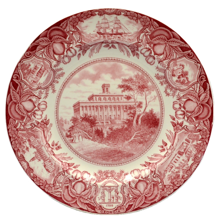 Wedgwood Georgia Historical Series Red and White Wesleyan College 10.25-Inch Dinner Plate