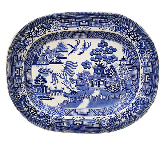 blue willow platter antique wood and baggaley