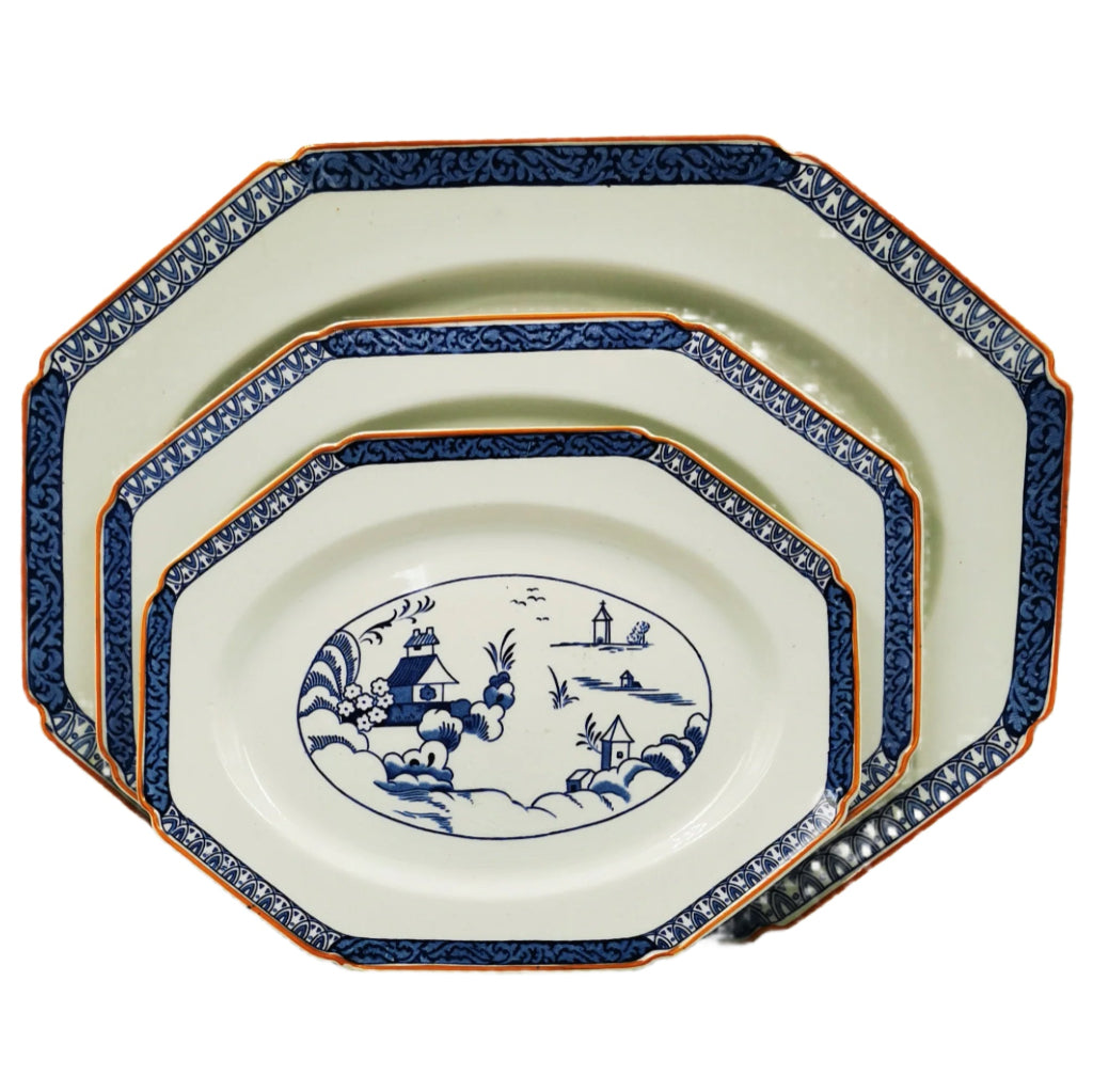 Woods Ware Blue & White Alva 3-piece Platter Set – Vintage Farmhouse 