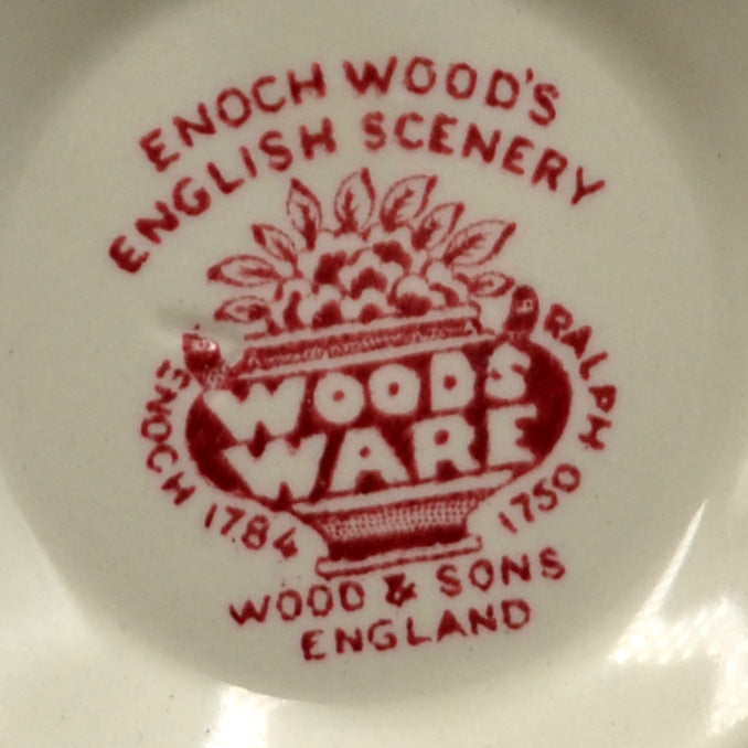 Enoch Woods English Scenery Woods Ware Red and White China Sugar Bowl