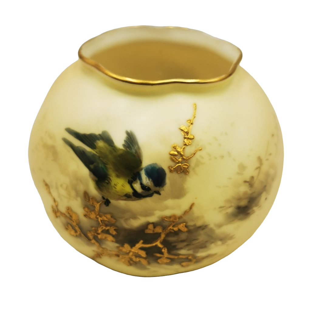Antique Granger Royal Worcester G161 Shape Blue Tit Vase with Gilded Detail 1903