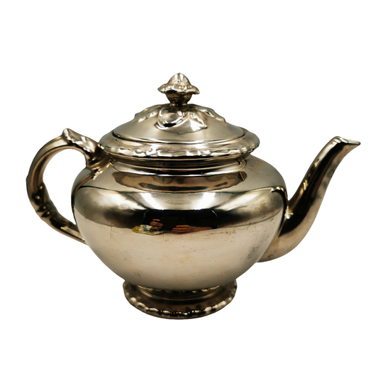Royal Worcester Silver Lustre China Teapot Pie Crust 2-Pint