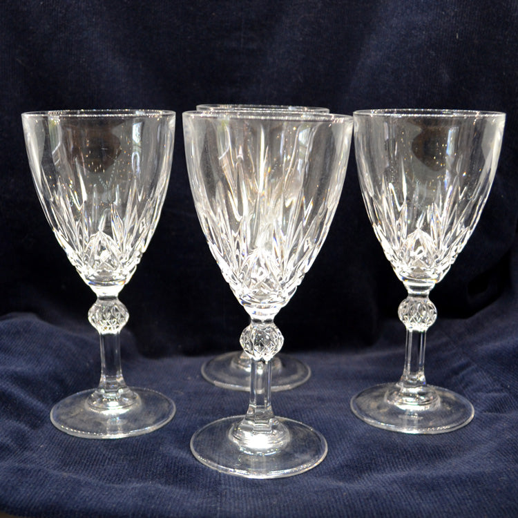 Set of Four Medium Facet Stem Wine Glasses