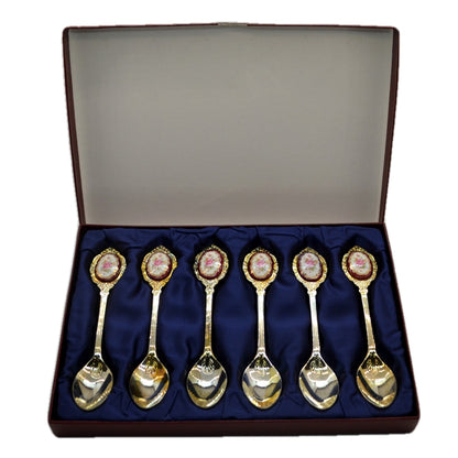 Boxed Set of Six Teaspoon with Floral China Decoration