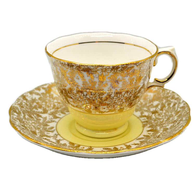 Colclough Harlequin Gold Lace China 6606 Pistachio Green Teacup and Saucer