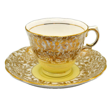 Colclough Harlequin Gold Lace China 6606 Pistachio Green Teacup and Saucer