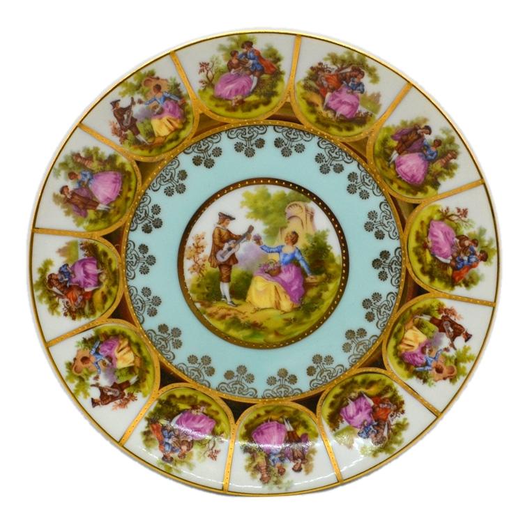 JKW Decor Carlsbad Bavaria China Alt Wein 7.5 Inch Turquoise Cabinet Plate