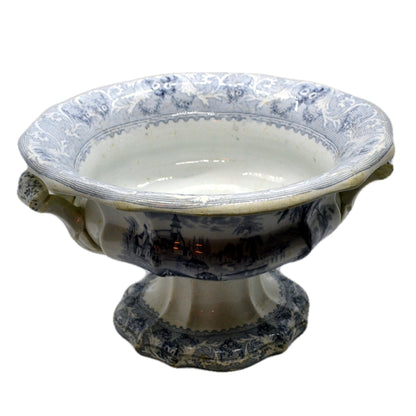 Antique Grey And White Ironstone Urn Bowl Lake Pattern