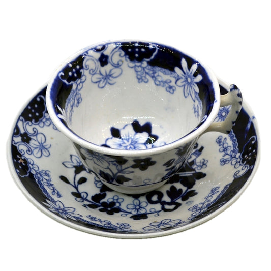 Samuel Rathbone Flow Blue China Teacup and Saucer c1812