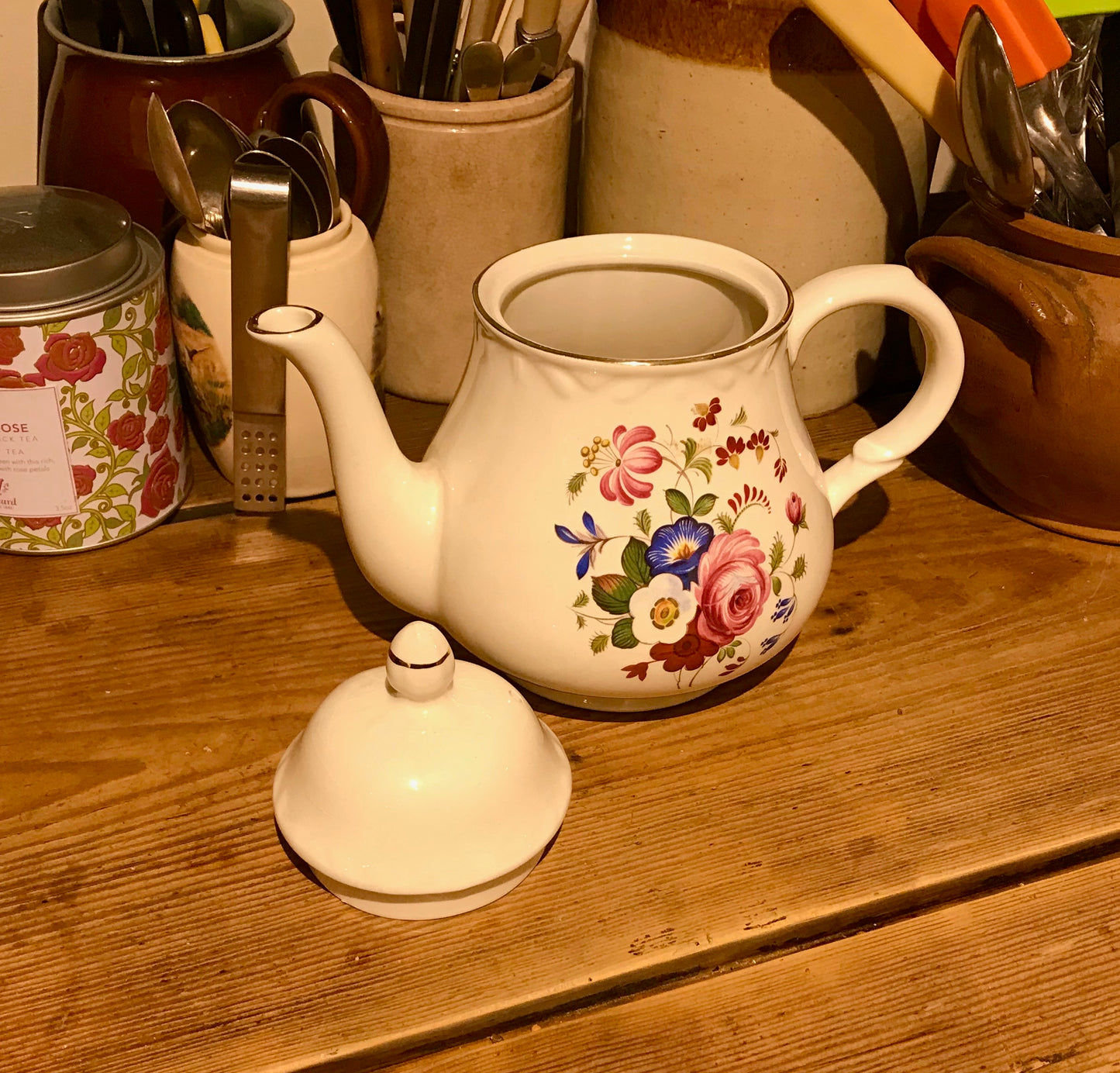 Vintage Arthur Wood & Sons Staffordshire China Teapot Floral pattern 6096