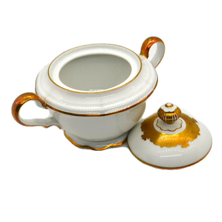 Hutschenreuther Gold and White China Lidded Sugar Bowl
