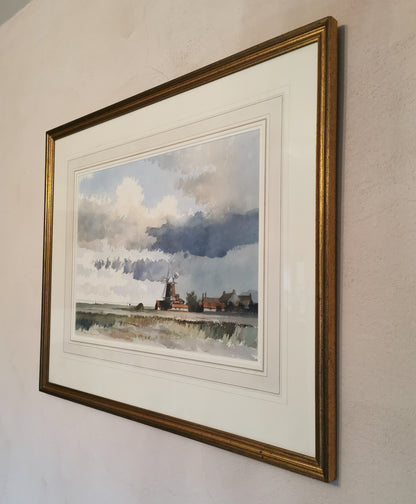 Cley Windmill Norfolk Original Water Colour Painting by Adrian Taunton 1997 framed under glass