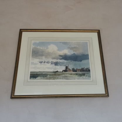 Cley Windmill Norfolk Original Water Colour Painting by Adrian Taunton 1997 framed under glass