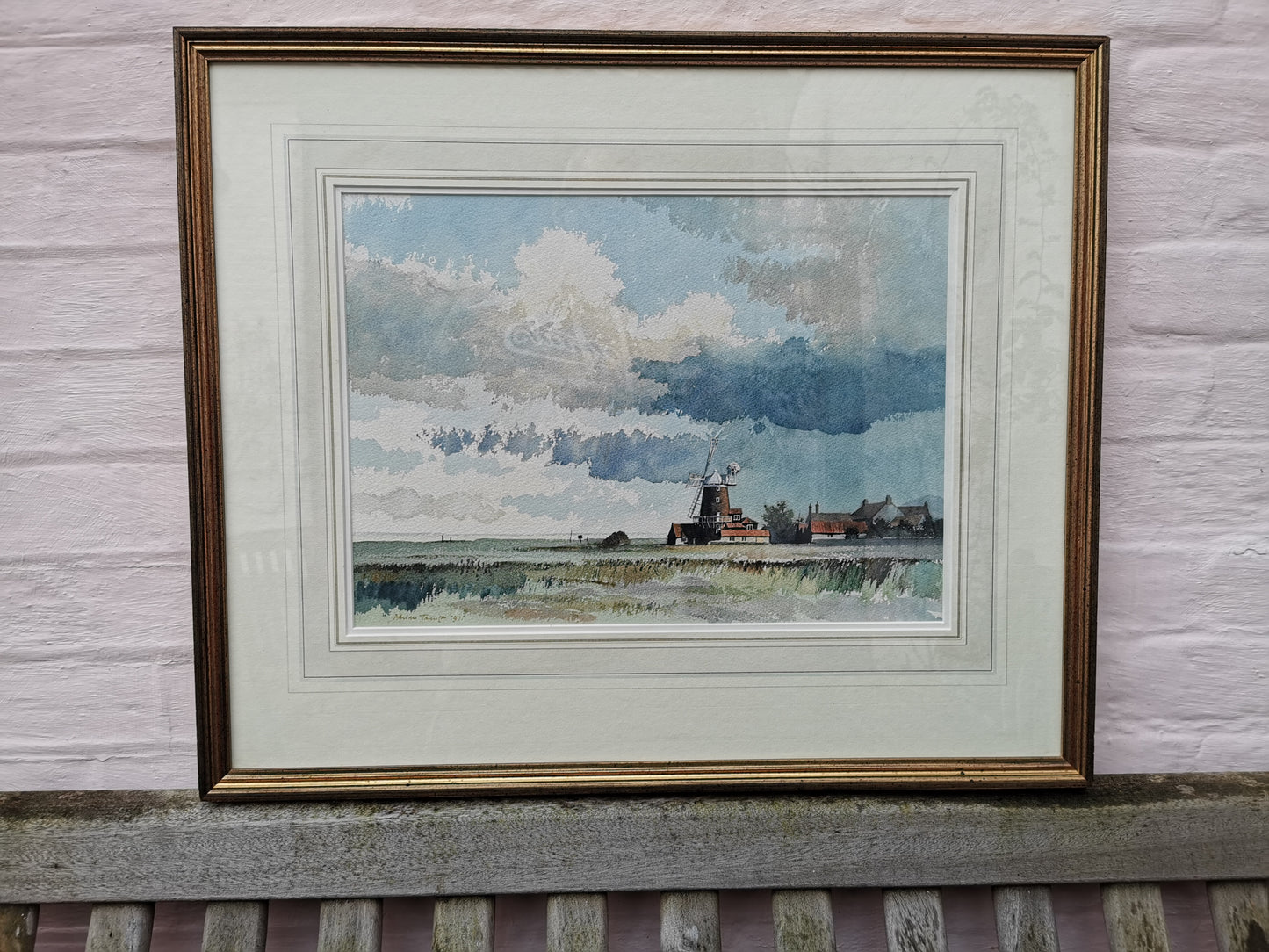 Cley Windmill Norfolk Original Water Colour Painting by Adrian Taunton 1997 framed under glass