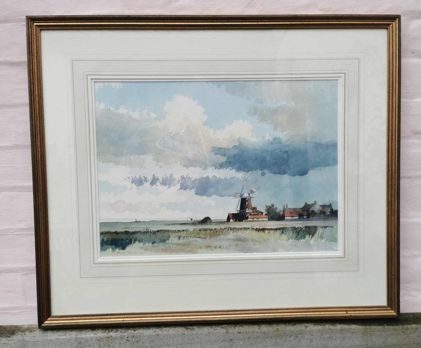 Cley Windmill Norfolk Original Water Colour Painting by Adrian Taunton 1997 framed under glass