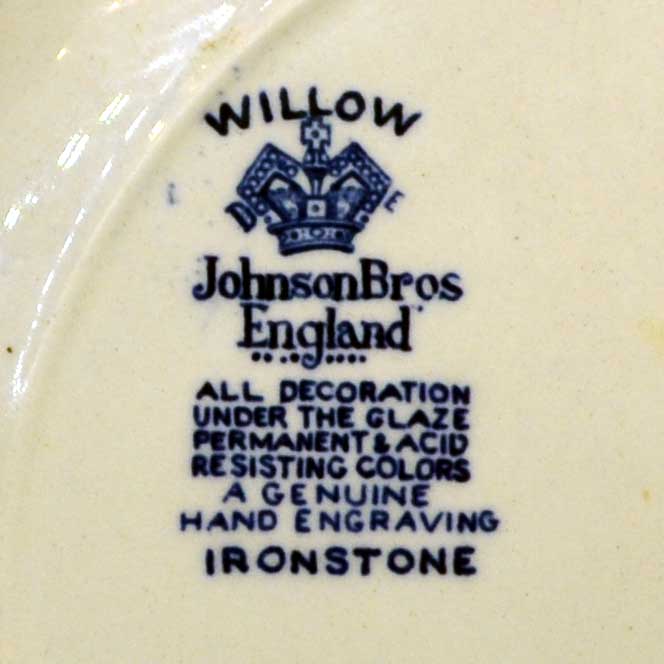 Johnson bros willow blue and white china factory marks