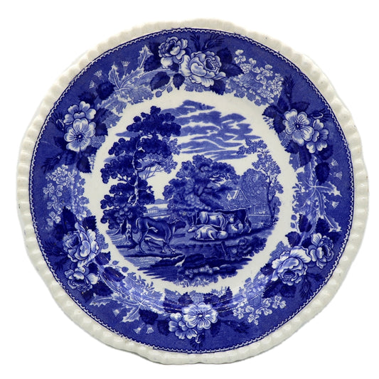 Antique Adams Cattle Scenery Blue and White China 10-1/8th-inch Plate