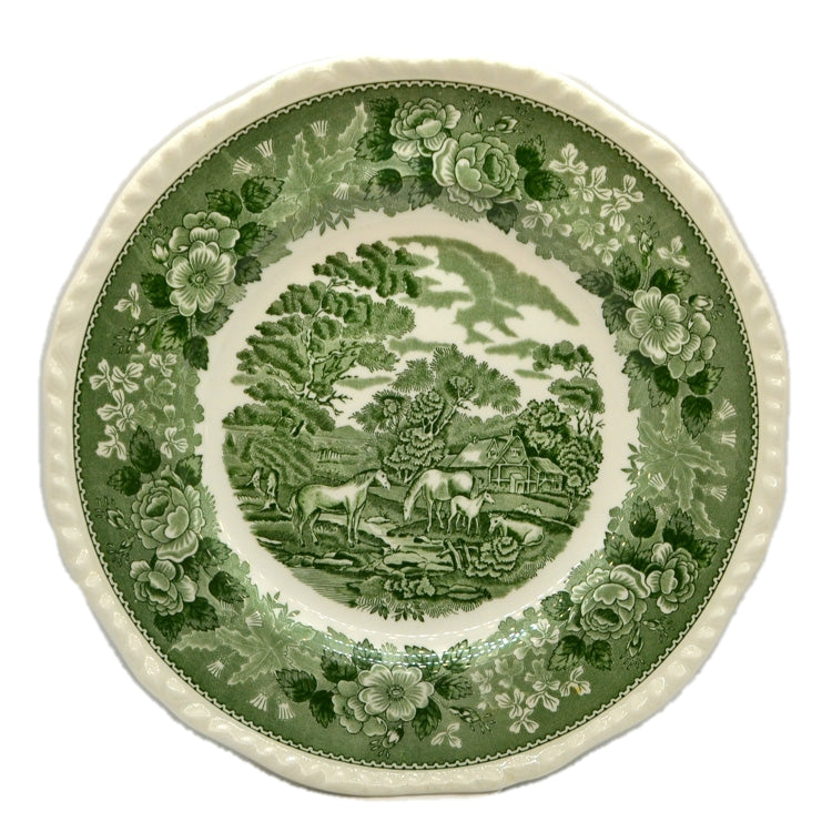 Adams English Scenic Green and White China 10-3/8th-inch Dinner Plate