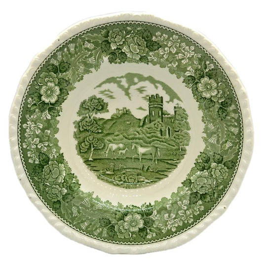 Adams English Scenic Green and White China Rimmed Soup Bowls