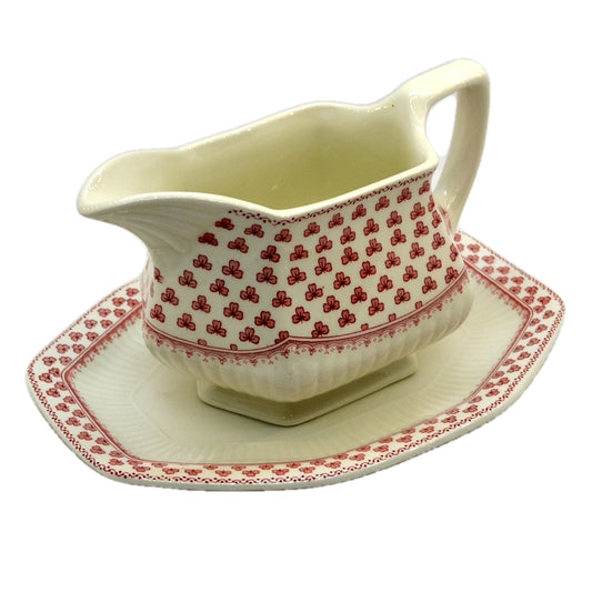 Adams Victoria Red and White China Gravy Jug and Stand
