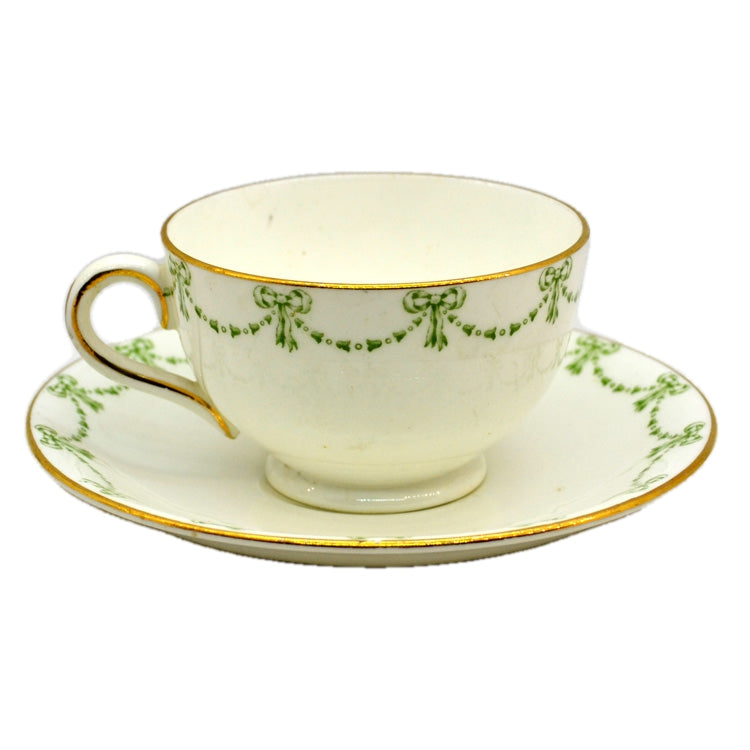 Allertons Ltd Old Englich Green and White China Georgian Teacup and saucer