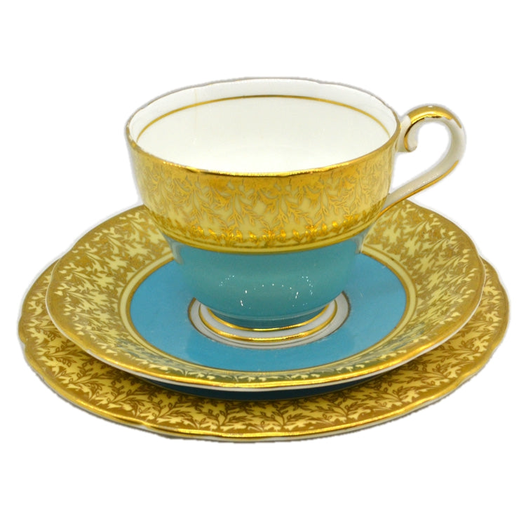 Aynsley China Turquoise 163 Teacup Saucer and Side Plate