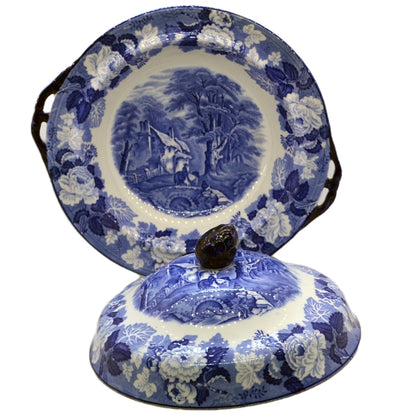  English Scenery Blue and White China Tureen