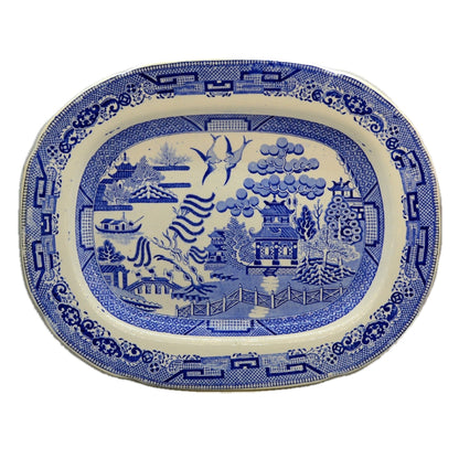 Antique Blue and White China Willow Pattern Meat Platter