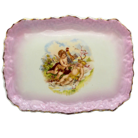 Antique Cherub Cupid Porcelain China rectangluar Cabinet Plate