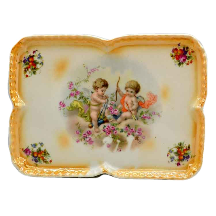 Antique Cherub Cupid Porcelain ELF China rectangluar Cabinet Plate