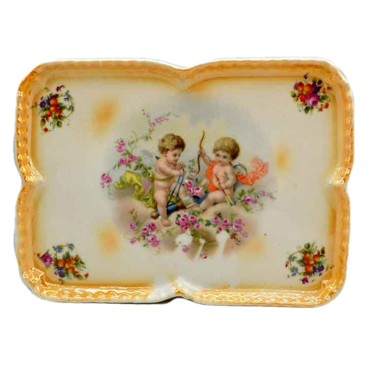 Antique Cherub Cupid Porcelain ELF China rectangluar Cabinet Plate