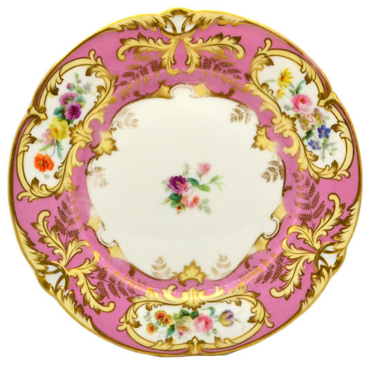 Antique Hand Painted Pink Ground China Dessert Plate 1480