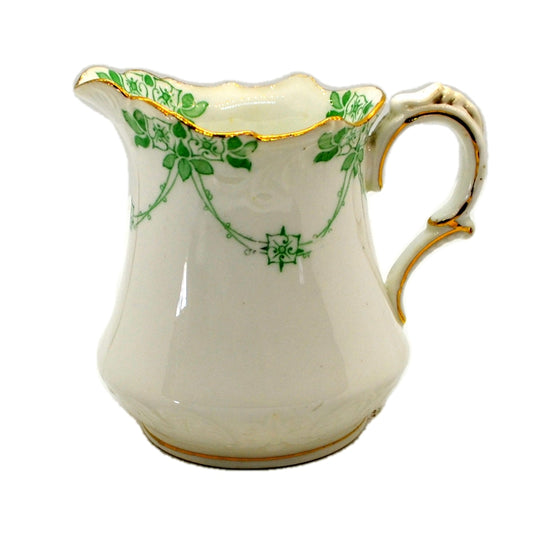 Antique Paragon Floral Green and White China Milk Jug Pattern 2350