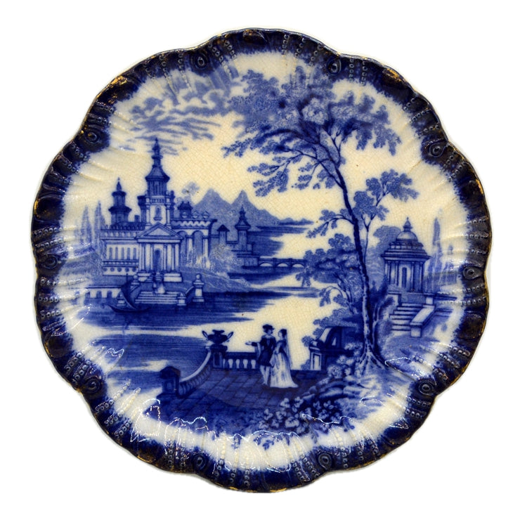 Antique Continental Scenes Flo Blue and White Pearlware  9-3/8th-inch Plate