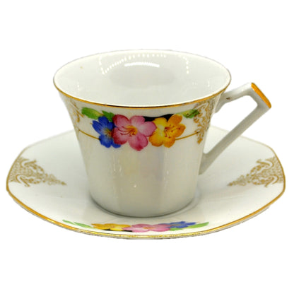 Art Deco Floral China Teacup and Saucer